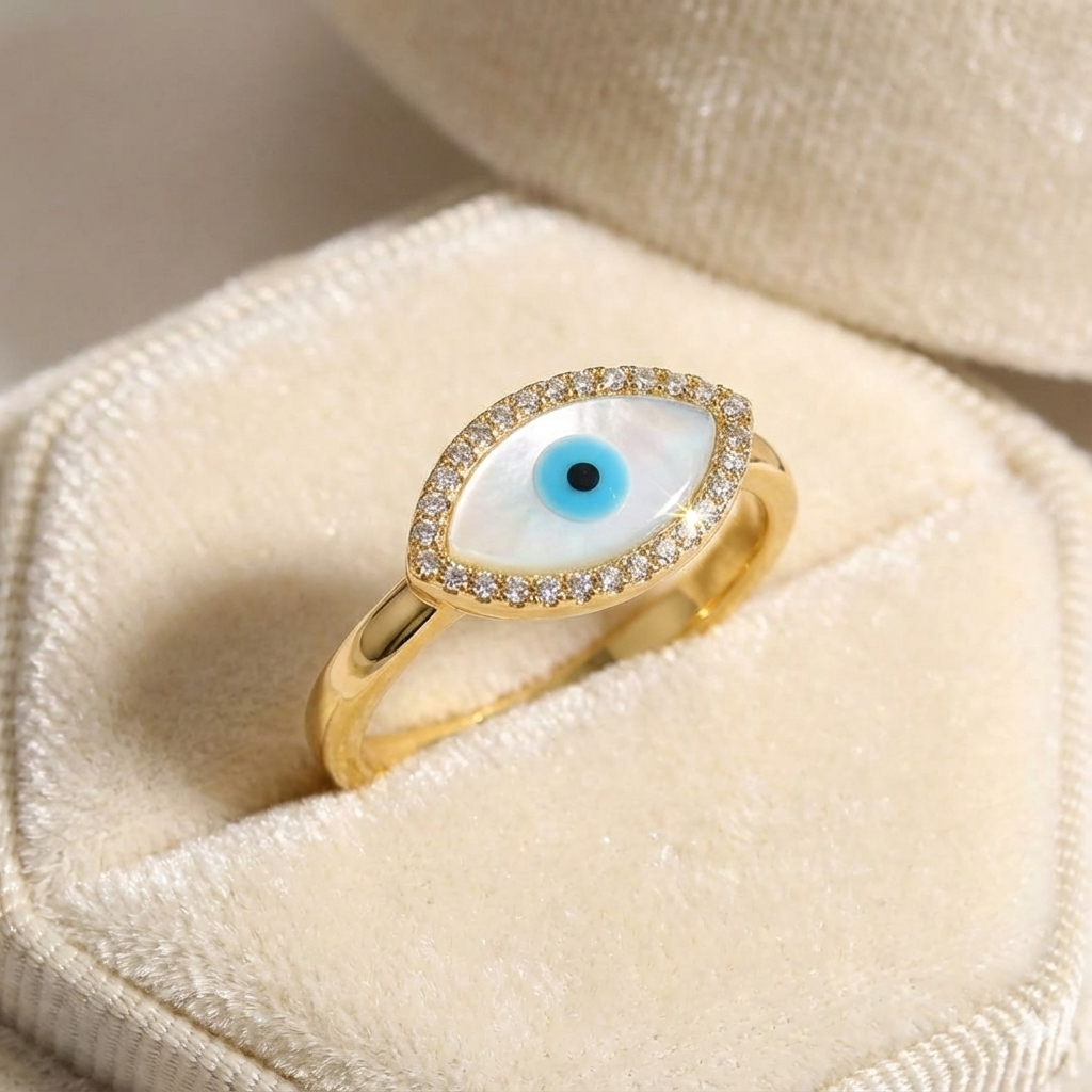 Evil eye adjustable ring